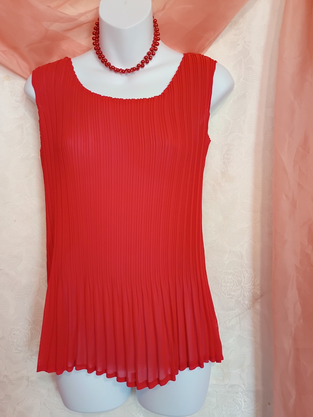 🛍️ BUNDLE ONLY🛍️Magic Scarf Sleeveless Red Pleated Women's Blouse